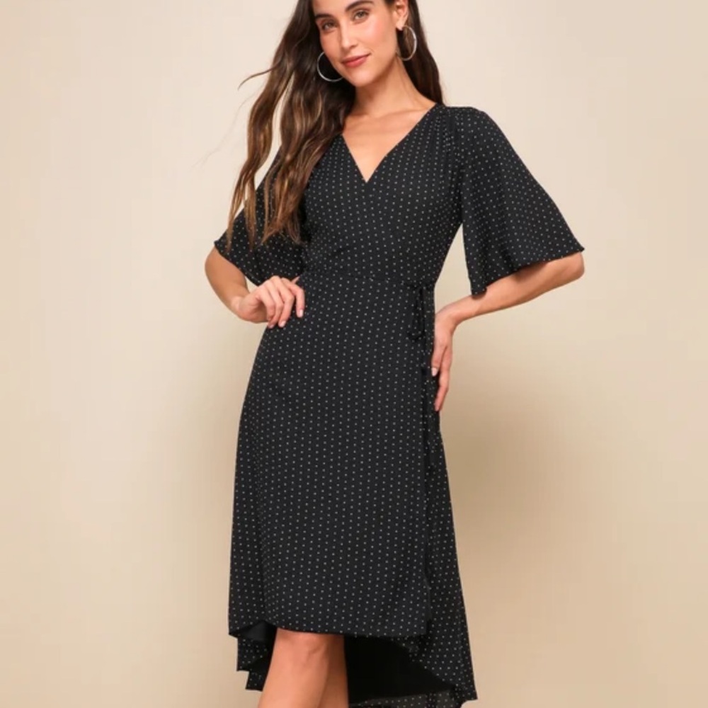 Lulu's Black Polka Dot High-Low Wrap Dress